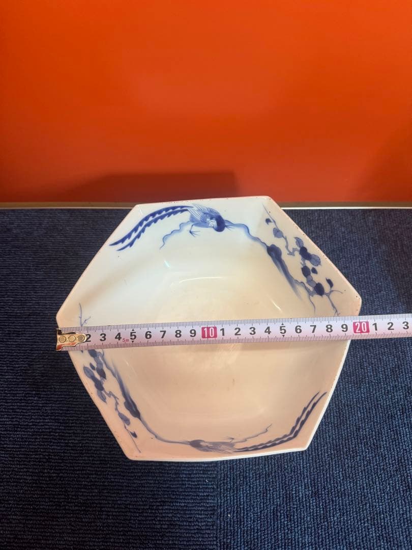 1885 香蘭社　染付鳳凰文　六角深鉢　2客　時代物