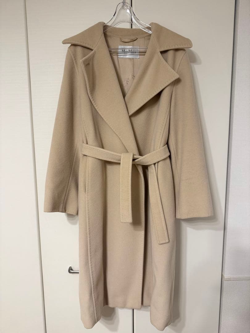 極美品☆白タグ マックスマーラ カシミヤ混 ベルテッドコート ベージュ 36