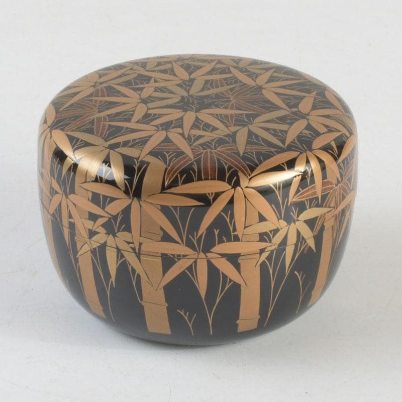 茶道具　瑞雲造　漆塗　総竹林蒔絵　平棗　共布共箱　V　9465