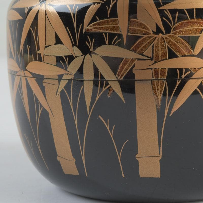 茶道具　瑞雲造　漆塗　総竹林蒔絵　平棗　共布共箱　V　9465