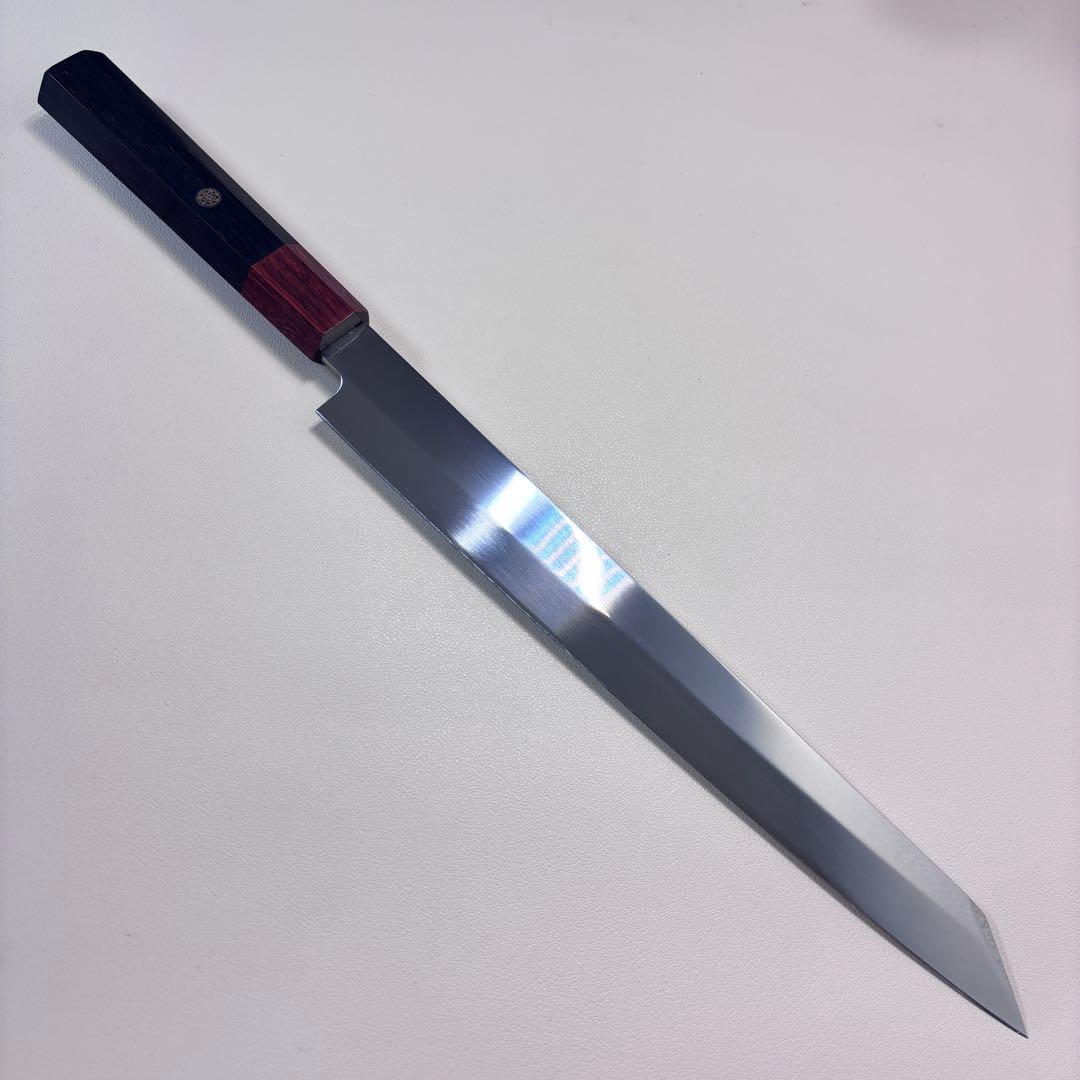 270mm 切付柳刃包丁 鏡面 黒檀紫檀八角柄 刺身包丁 全鋼ༀ