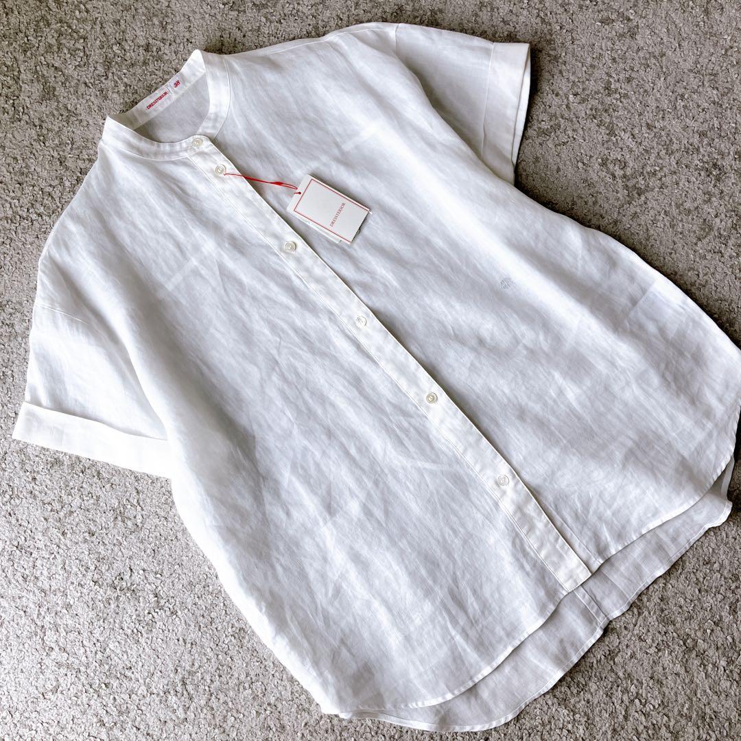 新品タグ付き DRESSTERIOR 麻 リネン ブラウス 半袖 刺繍 ホワイト