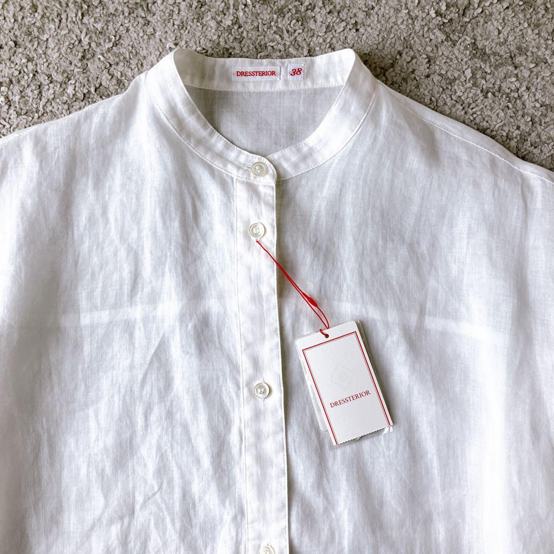 新品タグ付き DRESSTERIOR 麻 リネン ブラウス 半袖 刺繍 ホワイト
