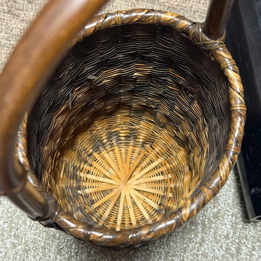 職人手作り 竹 花入 籠 竹職人 毛利健一 （号 有彩）作 竹編み竹工芸 花器