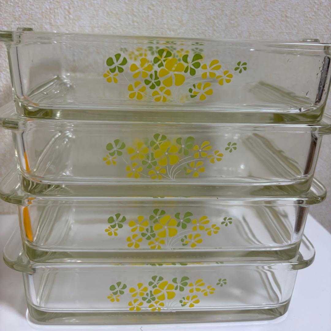 PYREXオールドパイレックス　昭和レトロガラス保存容器 蓋付き２段２セット