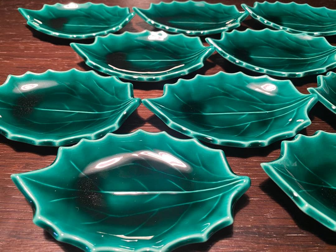 柊木緑交趾小皿10枚 京焼