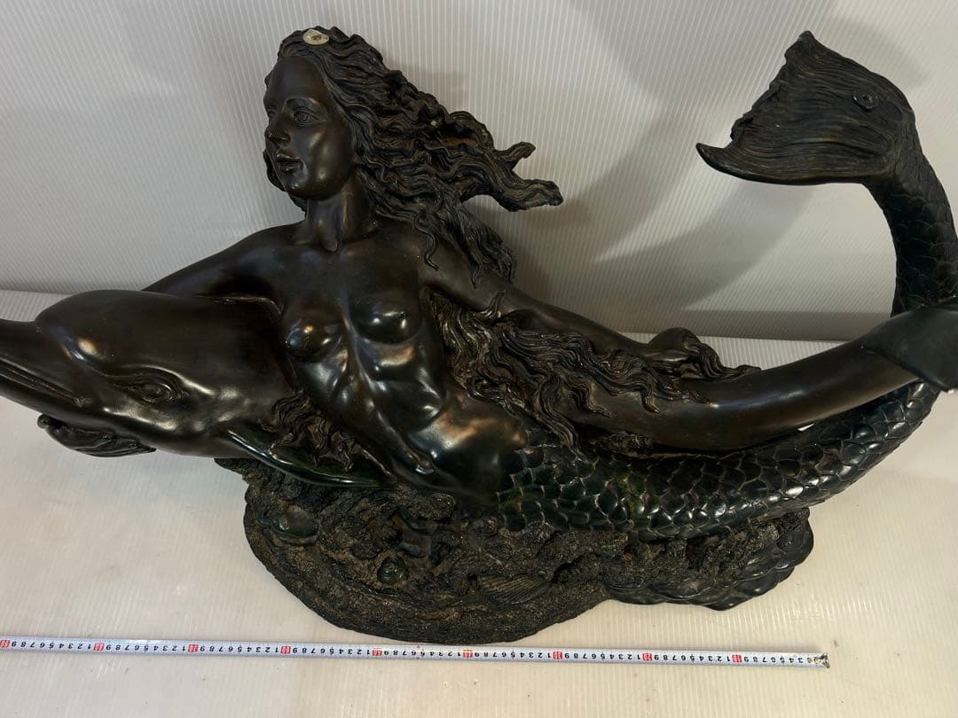 ヴィンテージ マーメイド コーヒーテーブル ガラストップ ブロンズ1980 年代