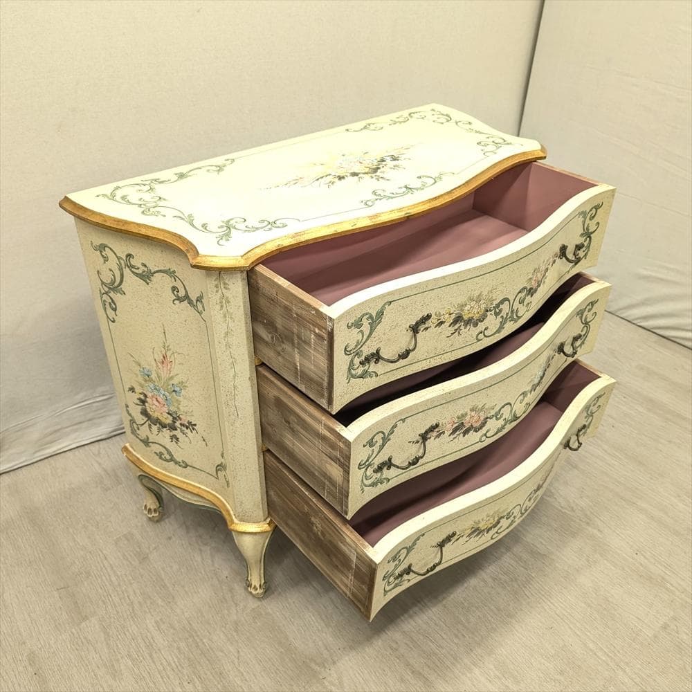 イタリア製　猫脚　リビングチェスト　ドロワー　チェスト　タンス　ペイント　B