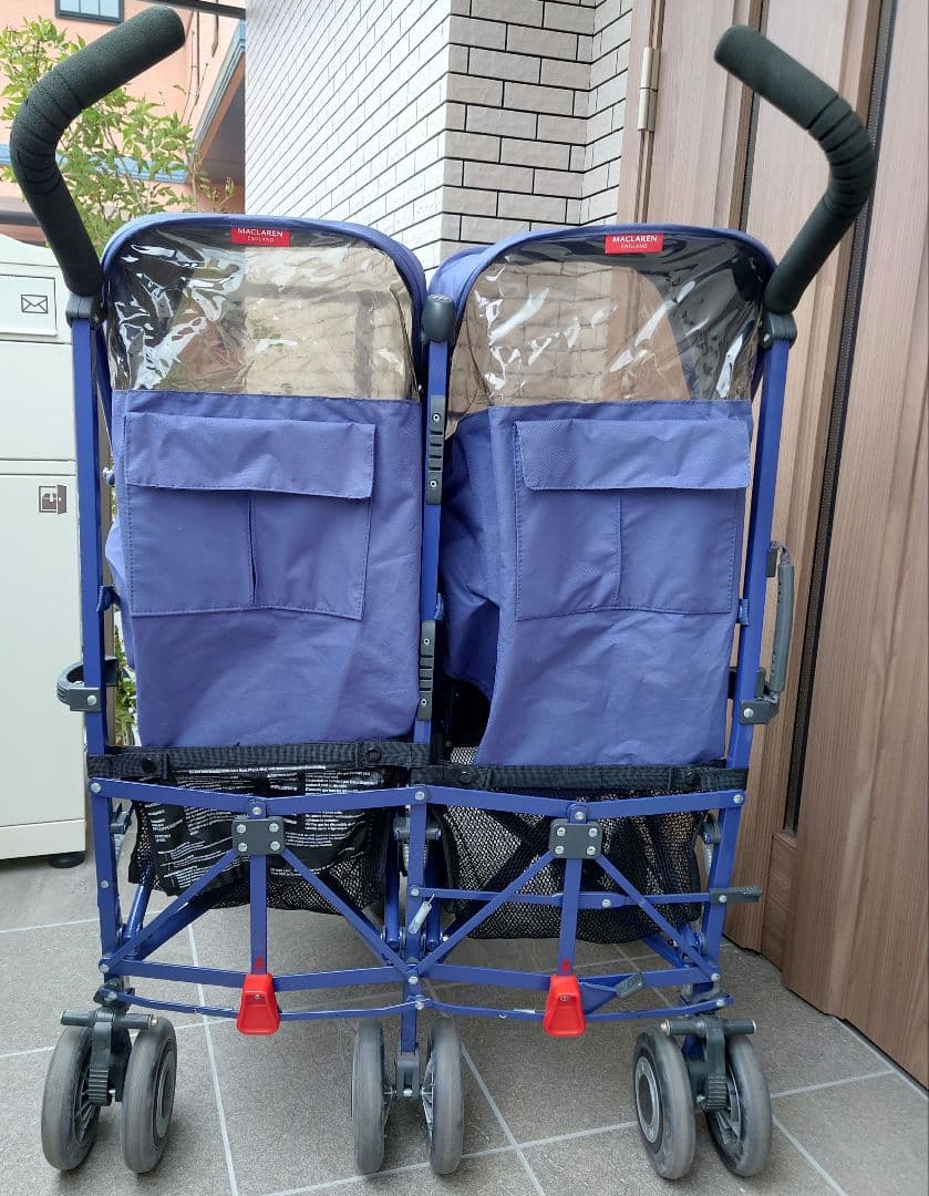 【Ｓ】マクラーレン双子ベビーカー(フットマフ、レインカバー付)