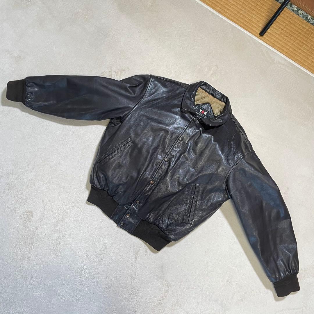 【美品】vintage VAN JAC 本革 レザージャケット アーチロゴ　刺繍