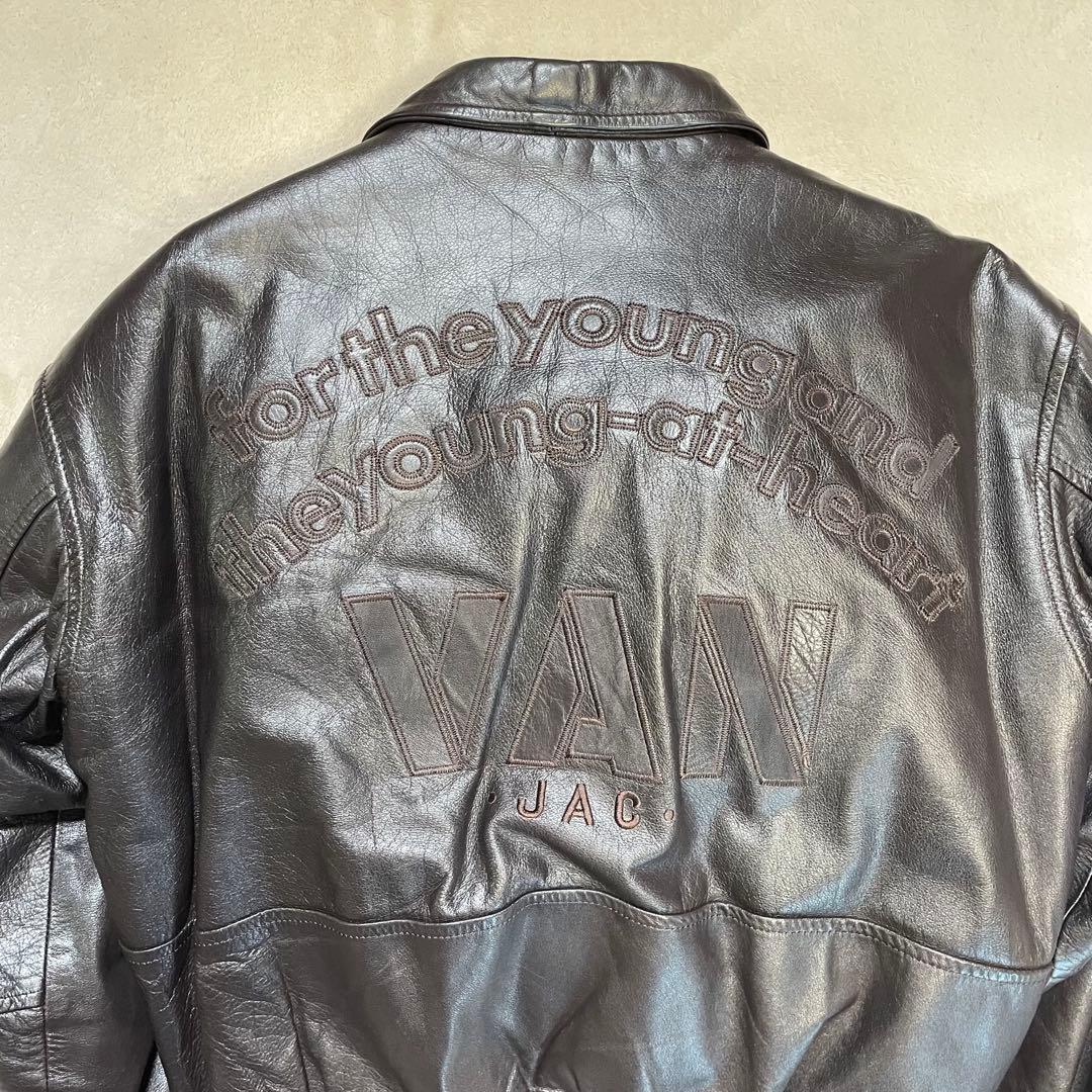 【美品】vintage VAN JAC 本革 レザージャケット アーチロゴ　刺繍