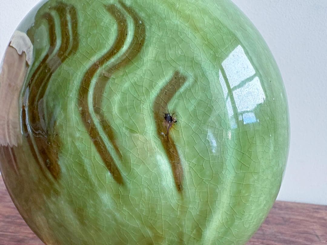 舩木研児　緑釉　三脚花生　共箱付　無傷　希少　民藝　バーナードリーチ