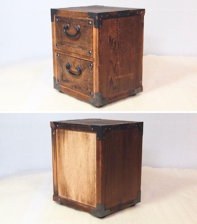 【良品】焼杉 隠し収納付き小引き出し＆裁縫箱 からくり収納/針箱 家具インテリア