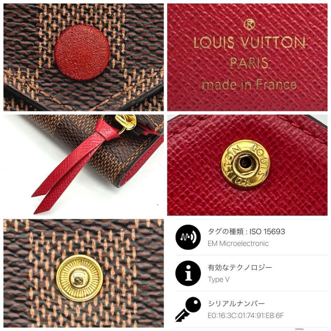 【新型】ルイヴィトン ダミエ エベヌ ヴィクトリーヌ ルージュ 三つ折り財布