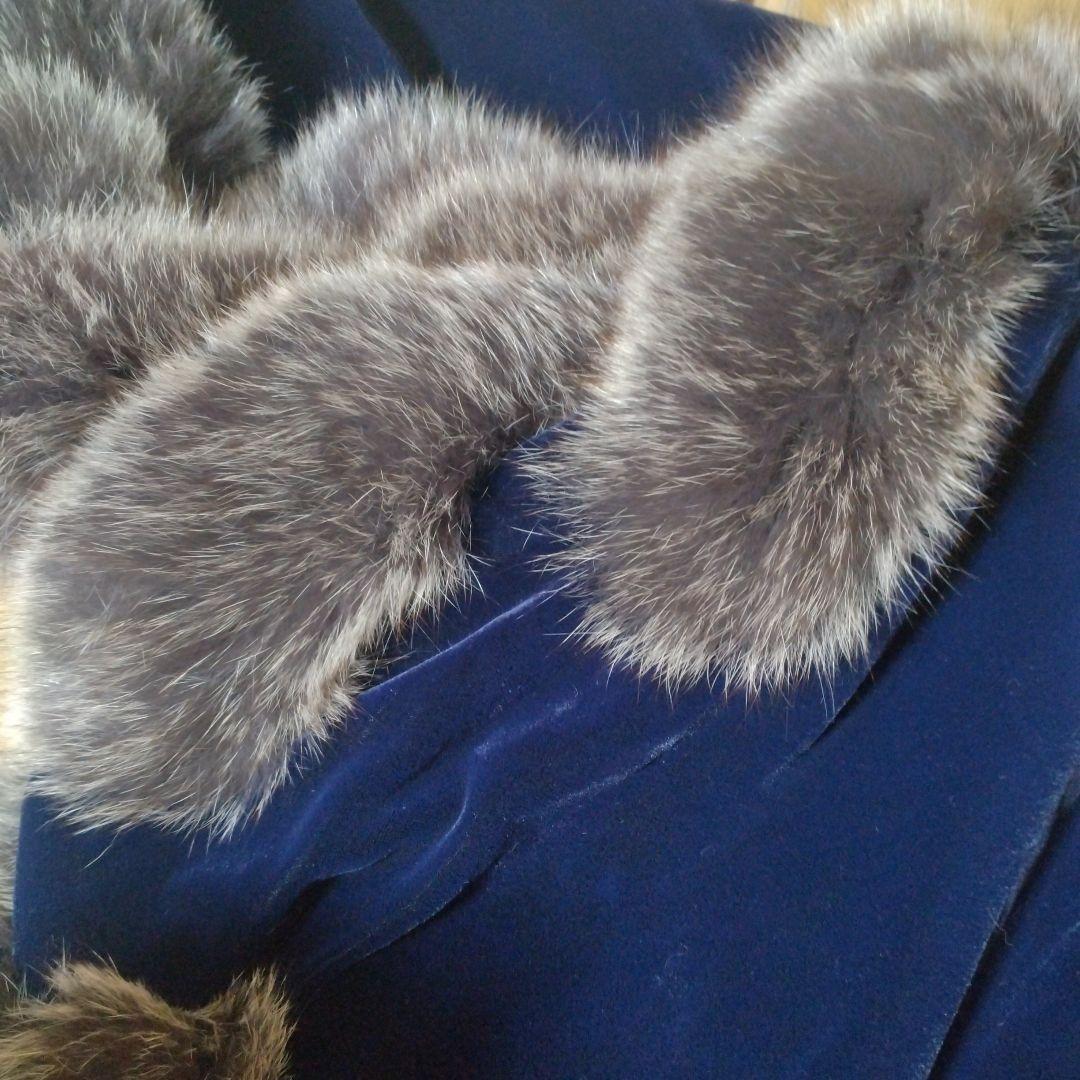 美品✩ショール✩ベロア✩ダークブルー✩ブルーフォックス✩ファーショール
