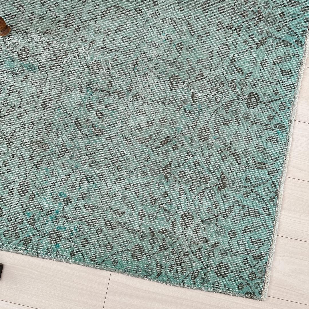 トルコヴィンテージラグ A78 ペールブルー ターコイズ オーバーダイラグ