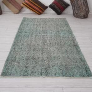 トルコヴィンテージラグ A78 ペールブルー ターコイズ オーバーダイラグ