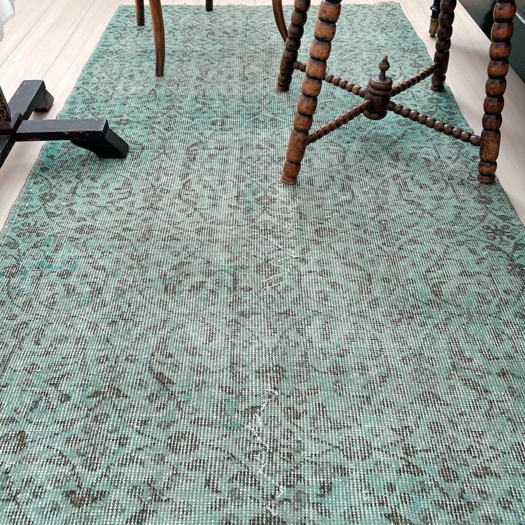 トルコヴィンテージラグ A78 ペールブルー ターコイズ オーバーダイラグ