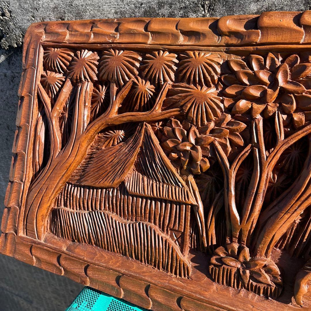 タイ製 手彫り 象 壁掛け木彫アート アジアン 彫刻 雑貨 ヴィンテージ