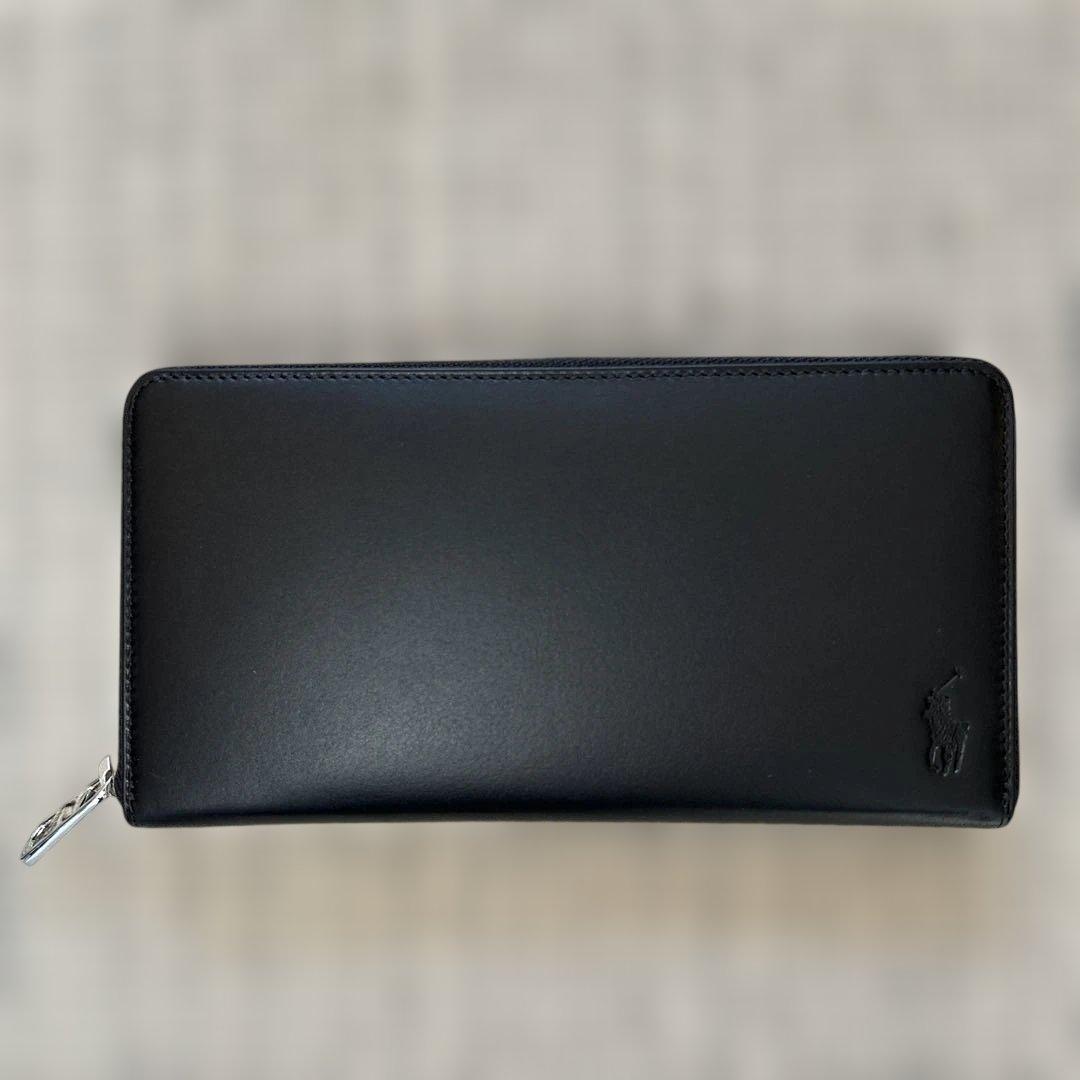 新品未使用ラルフローレン　ラウンドファスナー長財布　ブラックカーフレザー