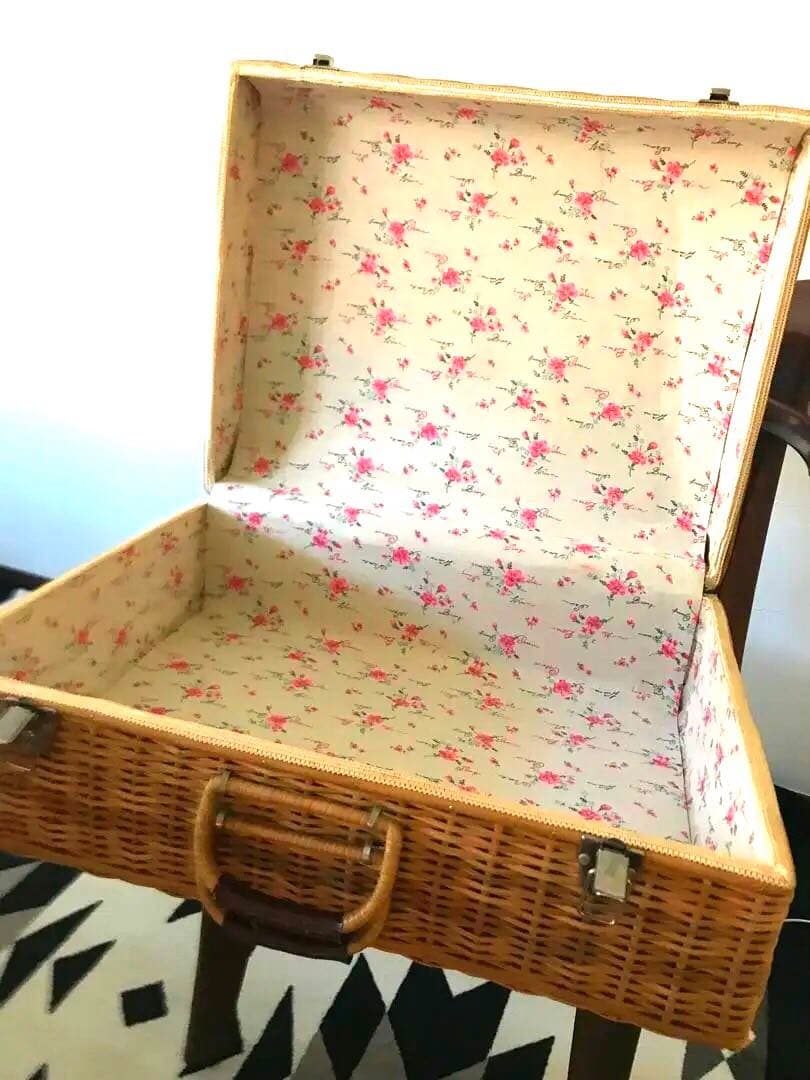 【アンティーク 】籐籠　ピクニックバスケット　内布付き