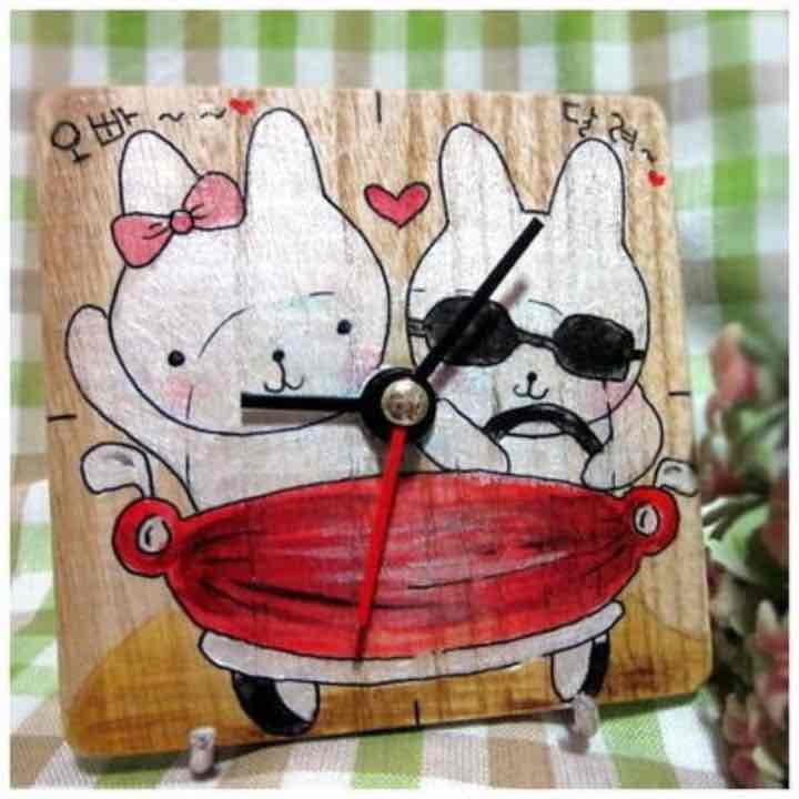 原木カップル 卓上時計 スポーツカー