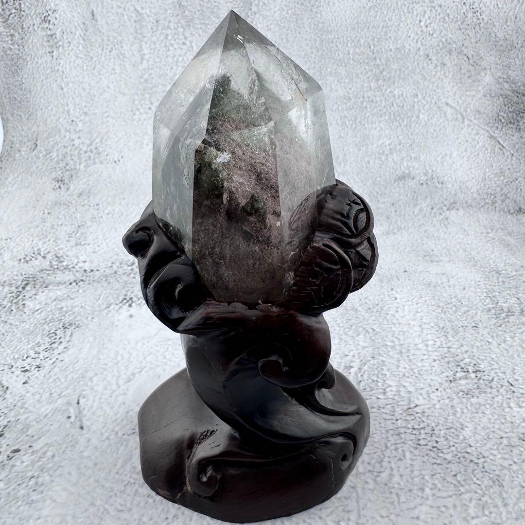 G-5ガーデンクォーツ原石　ポイント　天然石　クリスタル　木の台座付き