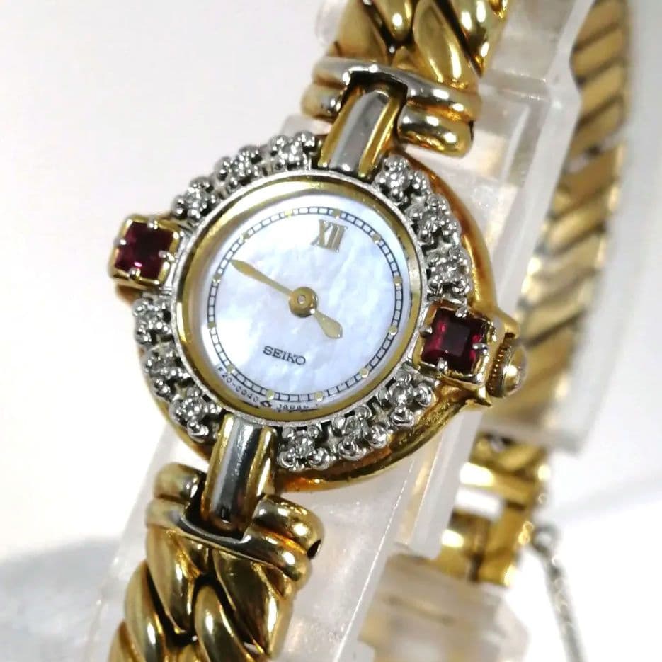稼働✨ SEIKO　エクセリーヌ　時計　ダイヤ　ルビー　シェル文字盤　最高級