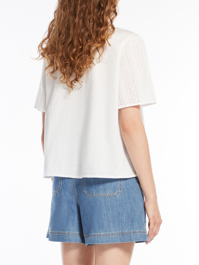 マックスマーラ コンビ素材 カットワーク刺繍ブラウス ホワイト