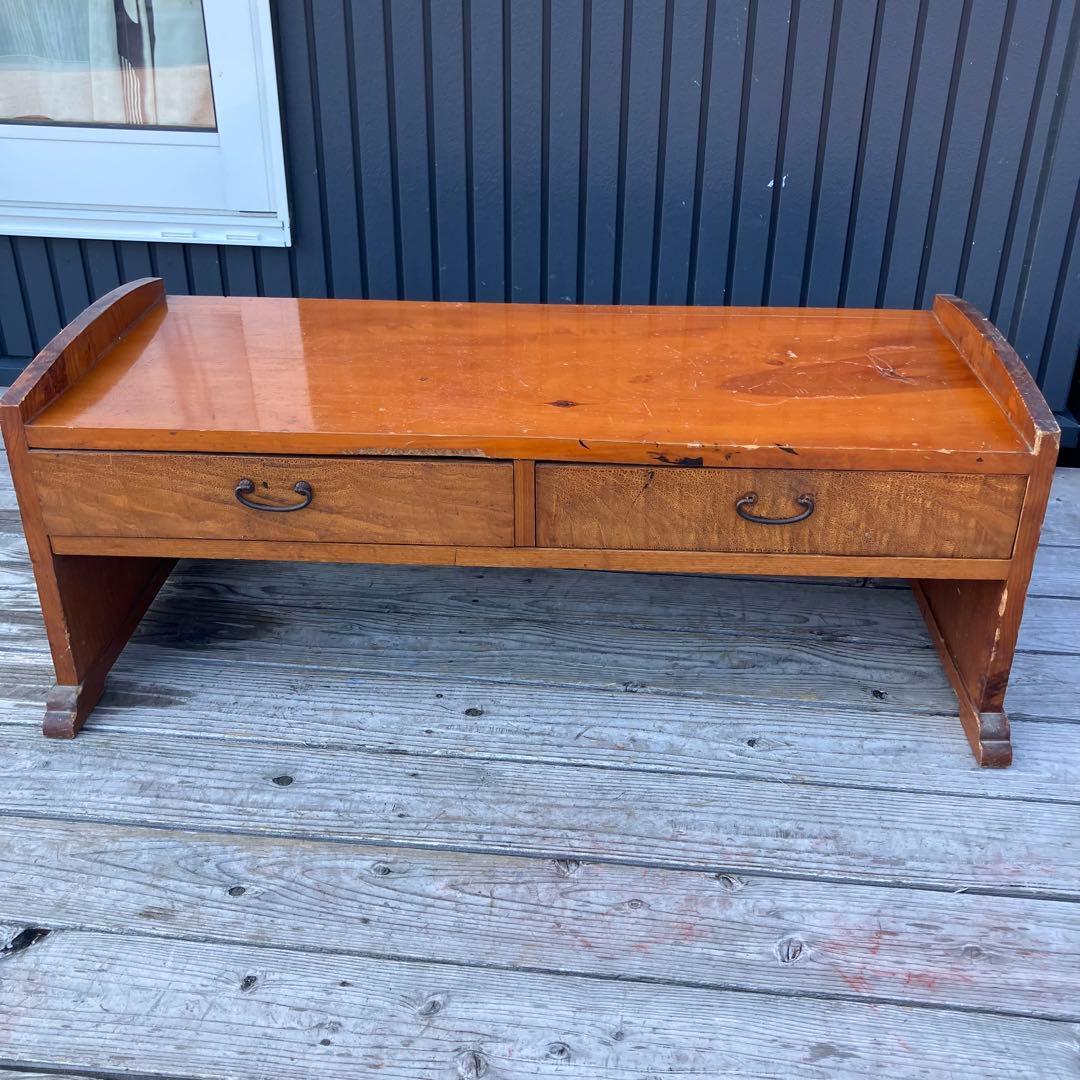 昭和レトロ ヴィンテージ 古家具 木製文机 引き出し付き座卓 書斎机 無垢材