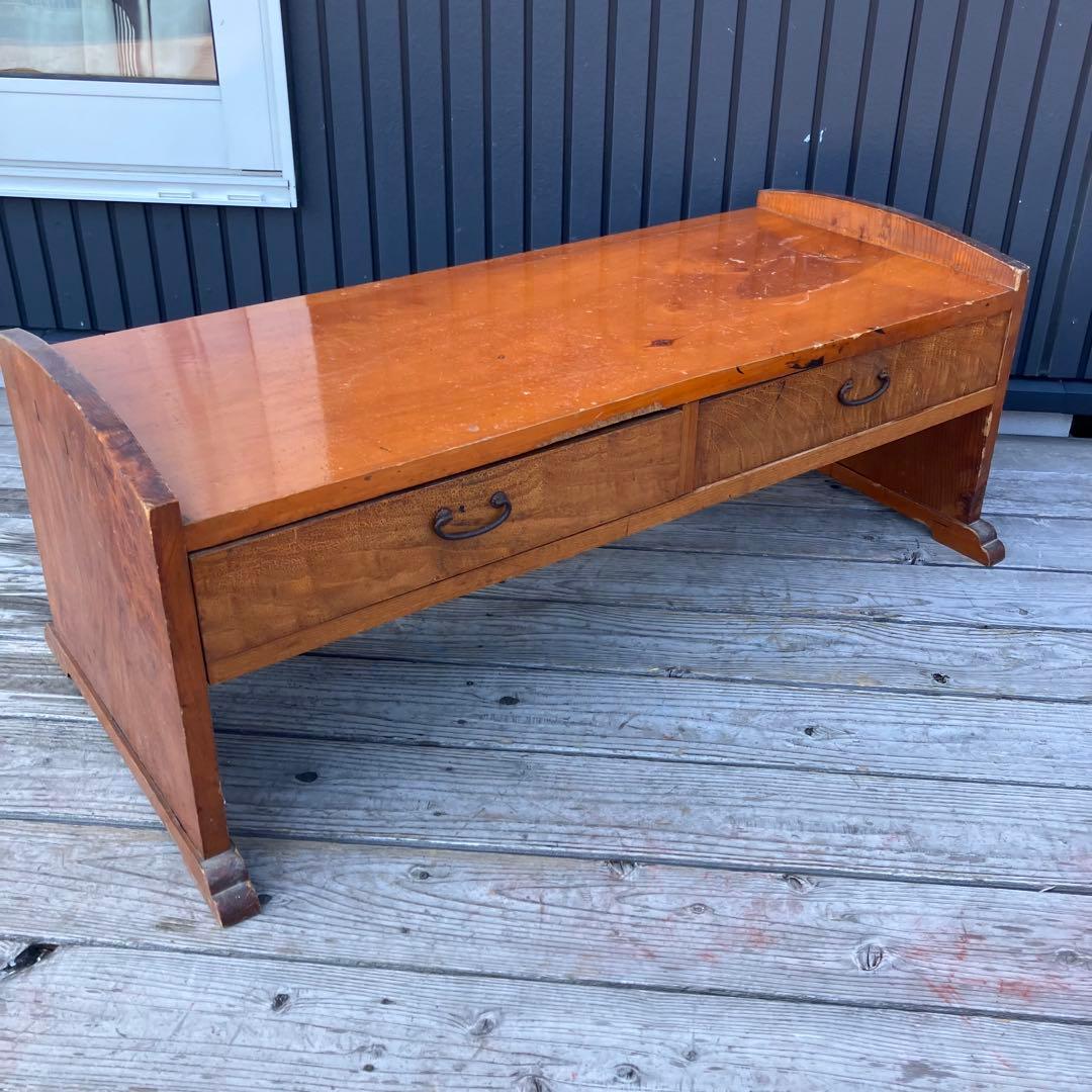 昭和レトロ ヴィンテージ 古家具 木製文机 引き出し付き座卓 書斎机 無垢材