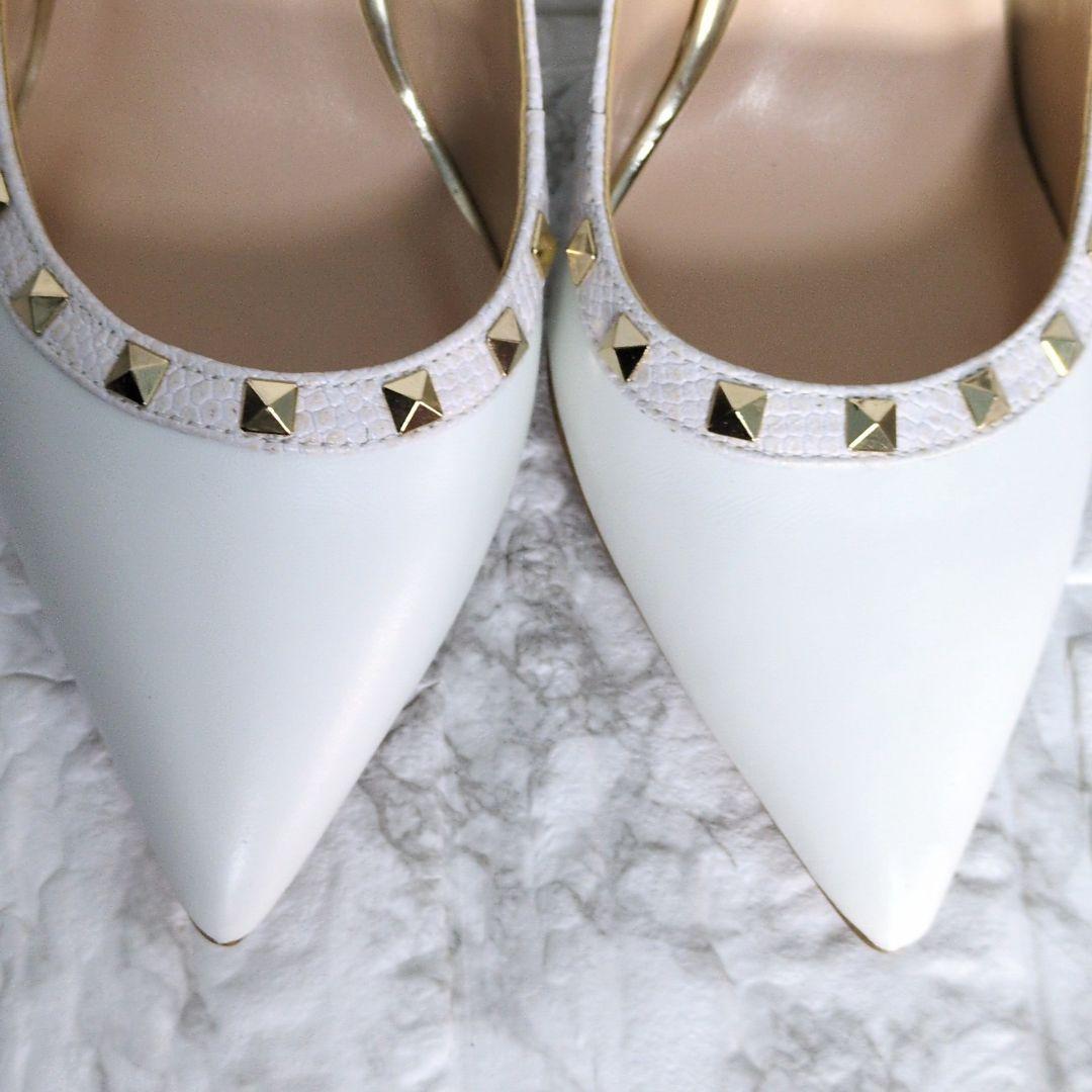 DIANA　パンプス　スタッズ　ホワイト　ハイヒール　ピンヒール　レザー　本革