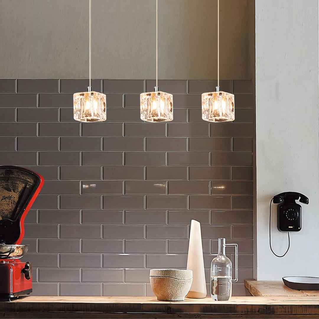 ガラスキューブ型ペンダントライト　氷のような透明感