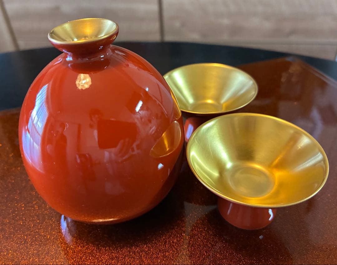 【希少】深川製磁　酒器セット　朱　金　日本酒　箱あり　廃盤
