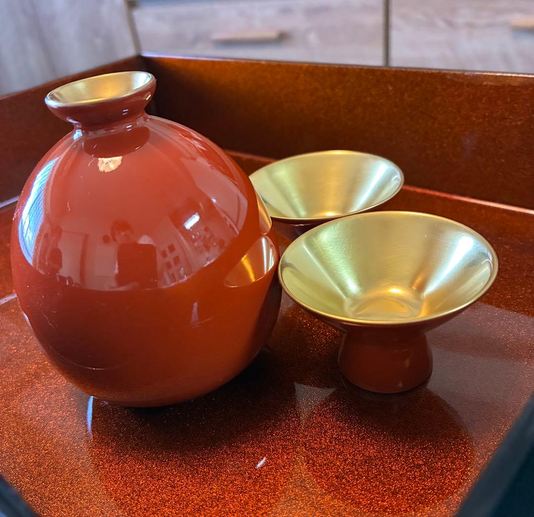 【希少】深川製磁　酒器セット　朱　金　日本酒　箱あり　廃盤