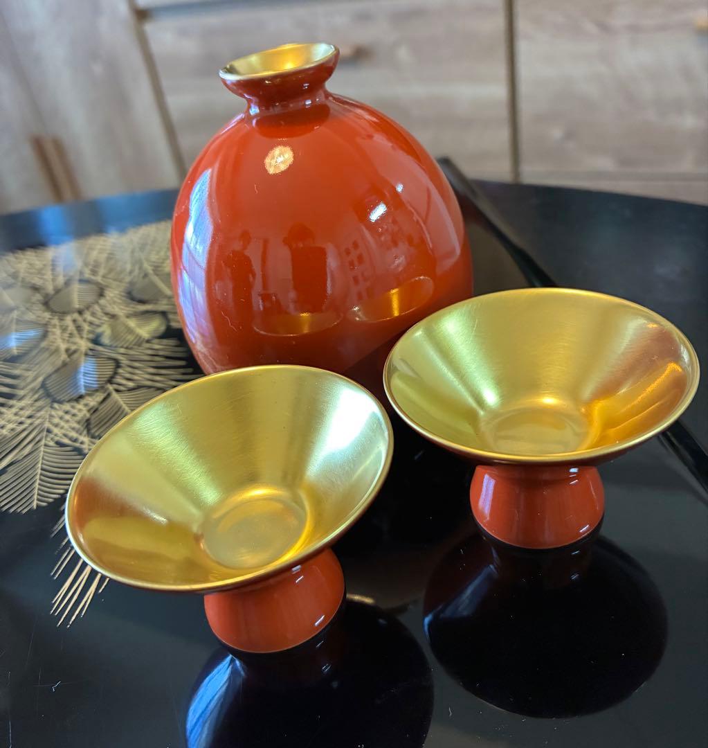 【希少】深川製磁　酒器セット　朱　金　日本酒　箱あり　廃盤