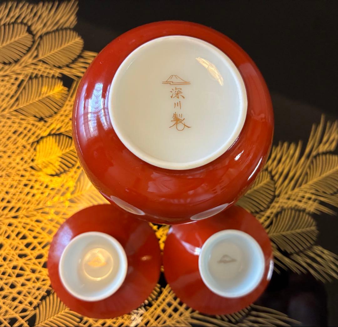 【希少】深川製磁　酒器セット　朱　金　日本酒　箱あり　廃盤