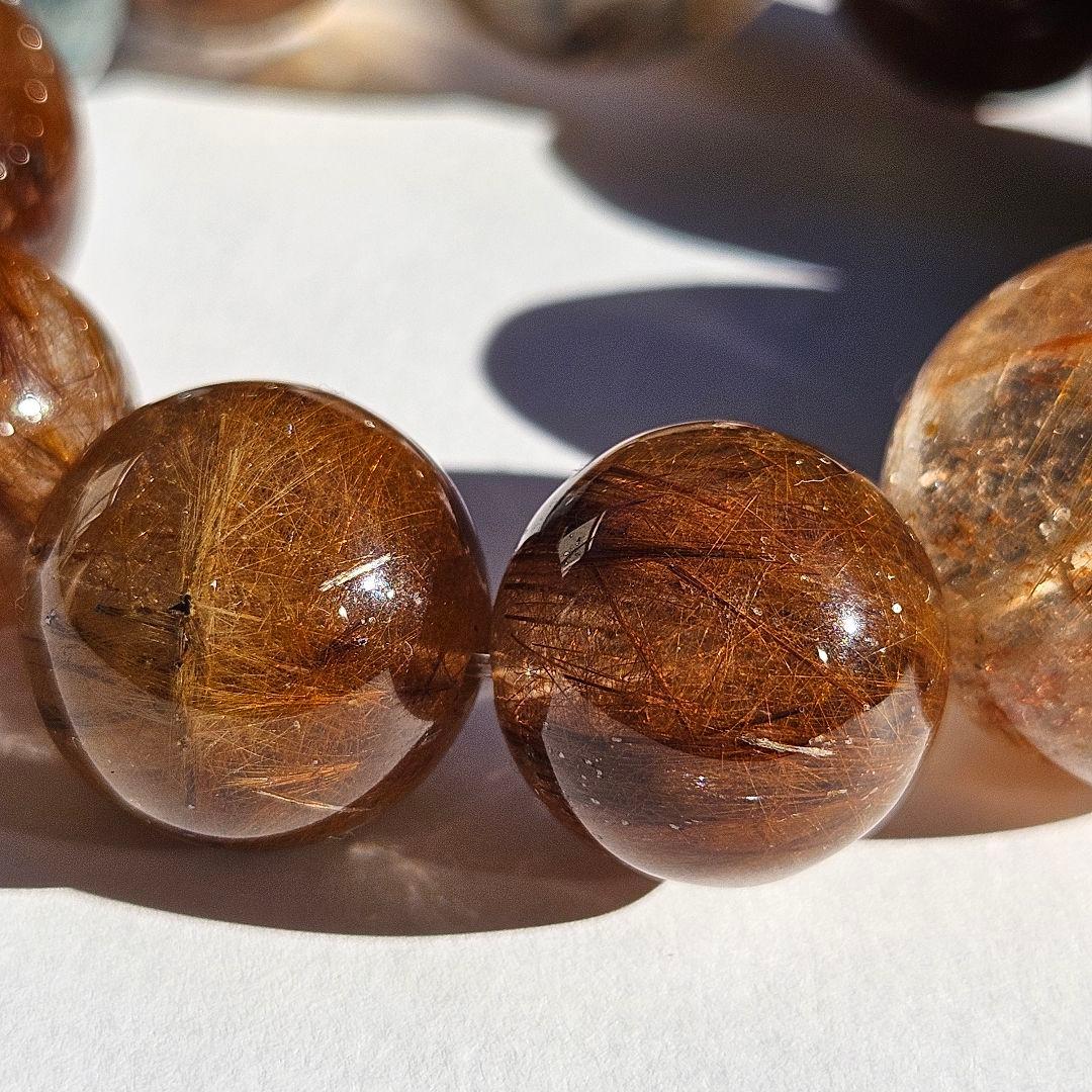 ブラウンルチルクォーツ×アクアマリン　ブレスレット　天然石　一点物　キラキラ