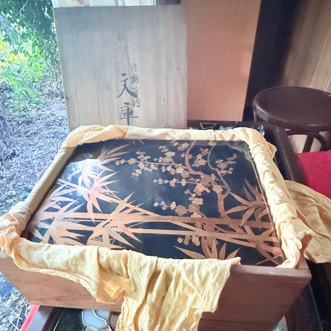 超限定1月21日20時迄‼️JAPAN蒔絵天然木本漆 竹梅蒔絵文箱料紙箱桐箱　1客