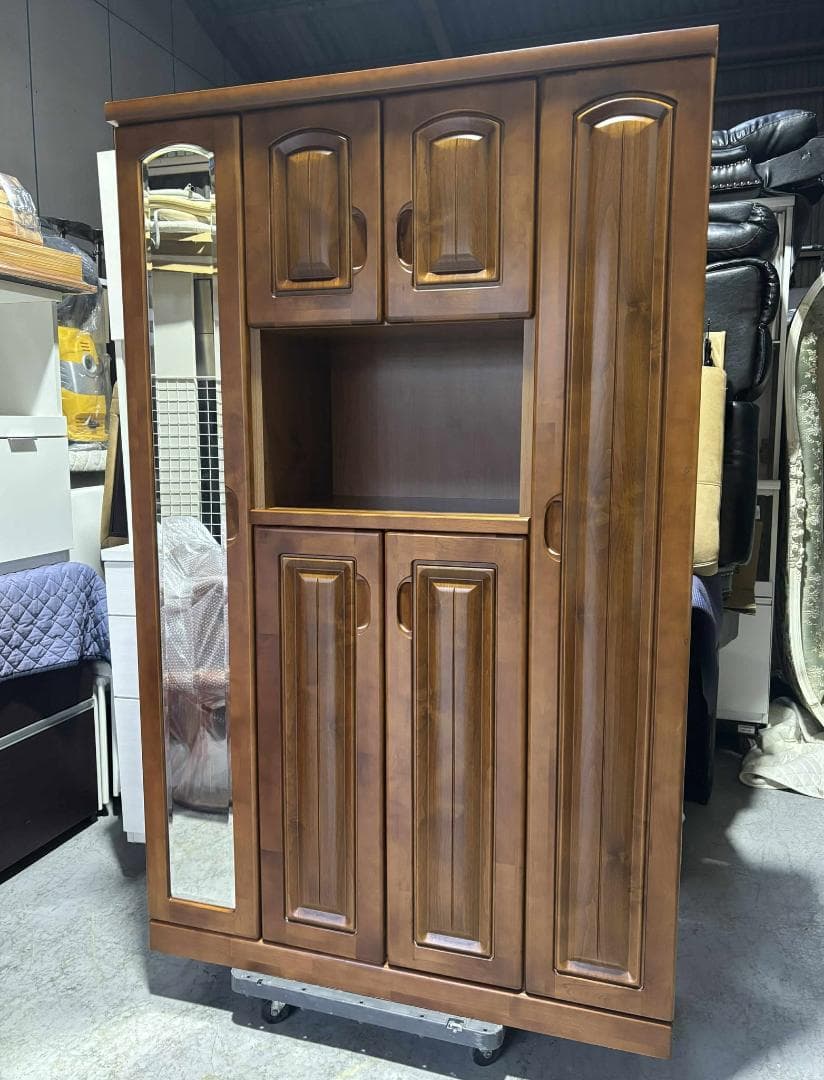 関家具シューズボックス、天然木、下駄箱、幅104cm 36足収納可能、Used