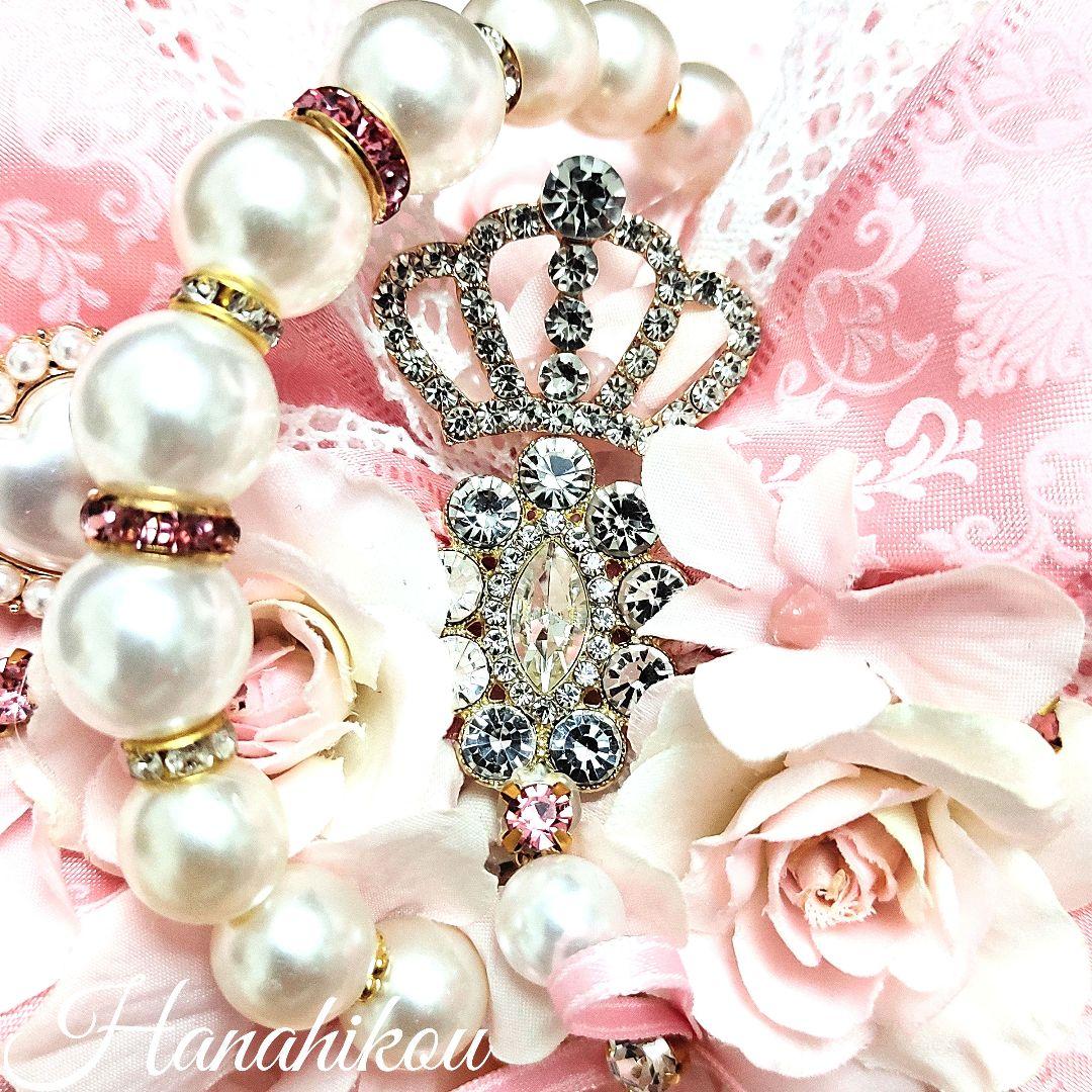 ピンクローズとレースダマスクリボンのキラキラ豪華スペシャル特大ジュエルリース♪☆