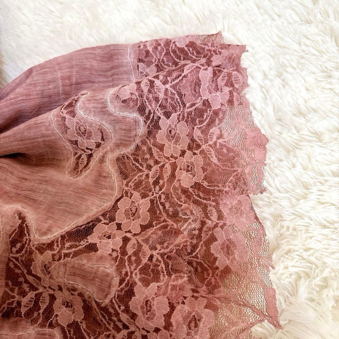 美品☆Faliero Sarti レース ストール ローズピンク フラワー 絹