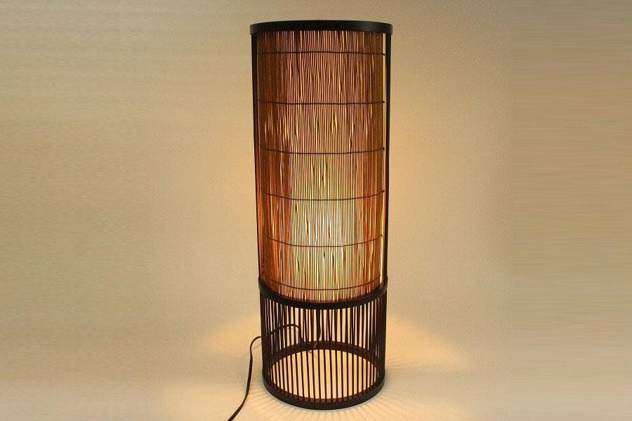 焼スス 竹 丸型スタンド ライト 照明 和モダン インテリア(メ1357)