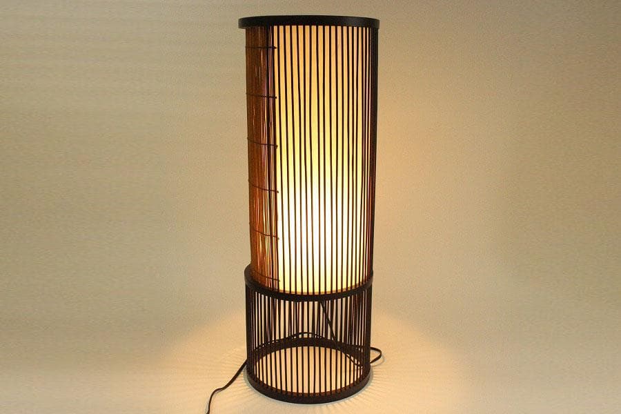 焼スス 竹 丸型スタンド ライト 照明 和モダン インテリア(メ1357)