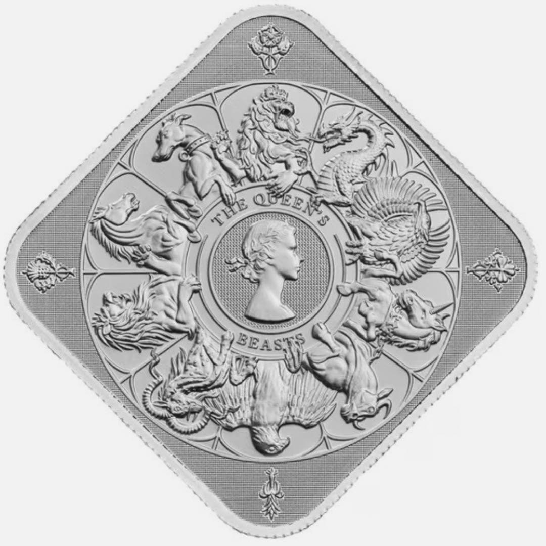 銀貨 英国 ロイヤルミント クイーンズビーストコンプリーター 純銀 四角 1oz