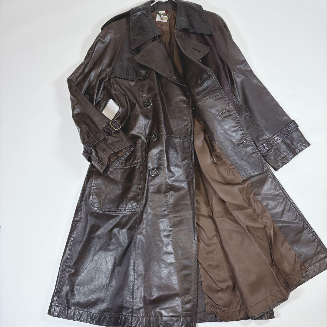D'URBAN 本革 リアルレザー ダブル トレンチコート サイズL