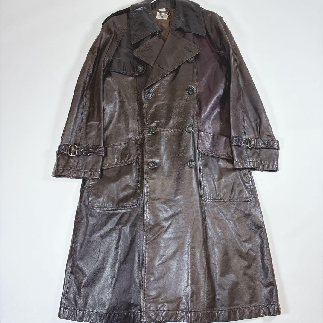 D'URBAN 本革 リアルレザー ダブル トレンチコート サイズL