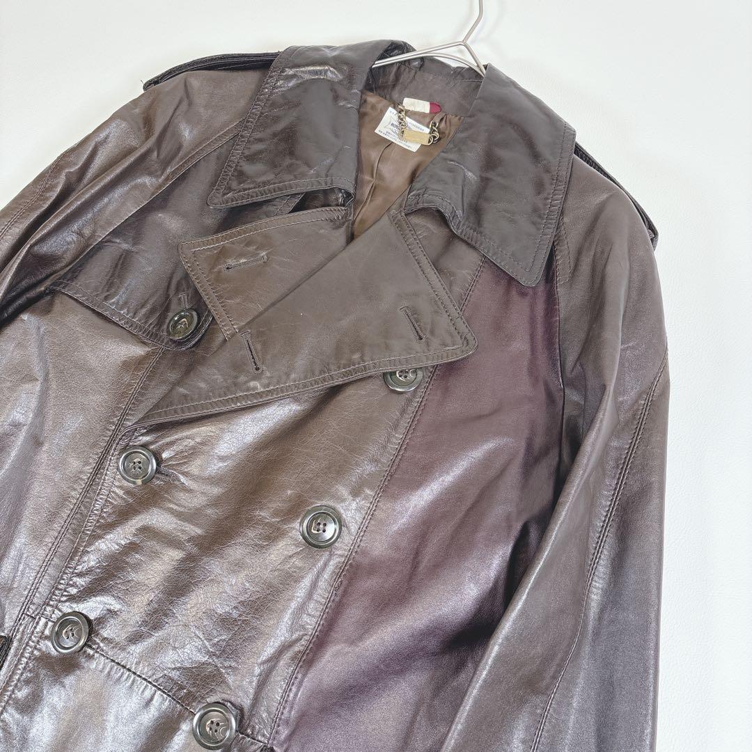 D'URBAN 本革 リアルレザー ダブル トレンチコート サイズL
