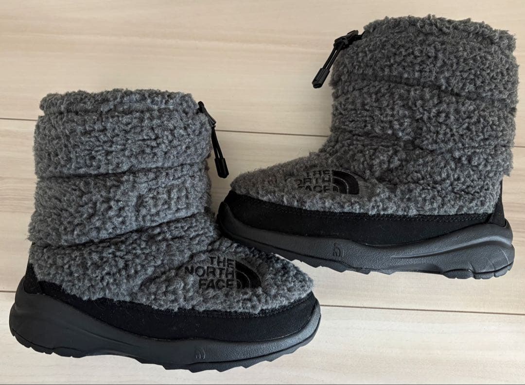 美品 ノースフェイス ボア ブーツ 21cm ヌプシ 黒 グレー ロゴ