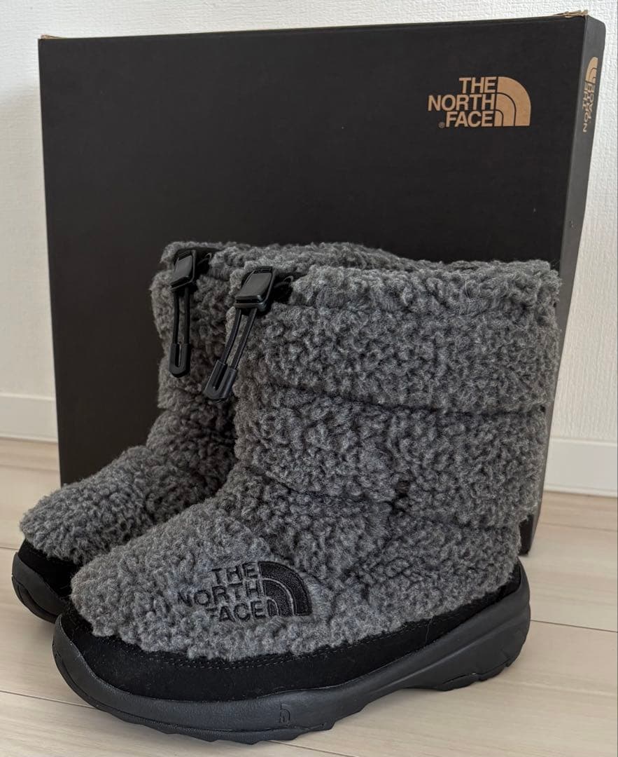 美品 ノースフェイス ボア ブーツ 21cm ヌプシ 黒 グレー ロゴ